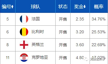 2026世界杯夺冠赔率最新数据显示，法国